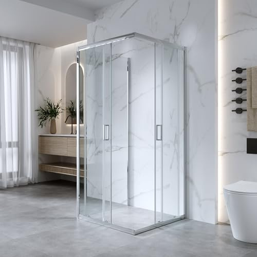 Box Doccia 3 Lati 80x80x80 cm x h185 - Cabina Doccia Scorrevole in Cristallo Temperato 6mm Trasparente, Profilo Cromato, Guarnizioni Antigoccia, Chiusura Magnetica e Maniglia ABS - Mod. Kiro