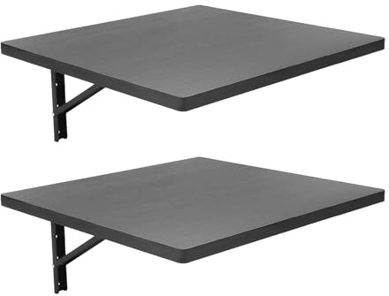 KAPIPALA 2er-Set Wandklapptisch aus Holz & Stahl | Klappbarer Wandtisch mit 500 lbs Tragkraft | für Küche, Homeoffice, Werkstatt | Platzsparende Wandmontage | Inkl. Montagezubehör (Schwarz, 60x58 cm)