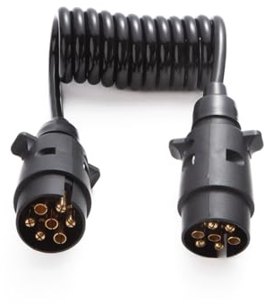 Feuunly 1,7 Mètres Rallonge Spirale Câble Remorque 7 Broches, Norme ISO 1724, Prise Remorque 7 Broches Male a Male, Câble Cuivre Pur, pour Véhicules Européens Remorque Yacht Porte-Vélos 12V/24V
