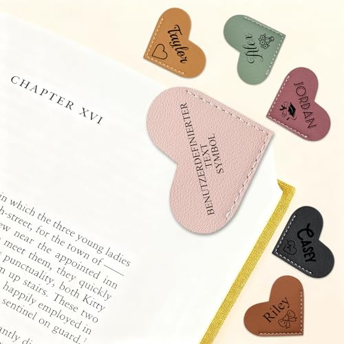 Personalisierte Lesezeichen aus Leder herzförmig Individuell Symbolen Namen Initialen - Vintage lesezeichen Perfekt Geschenk für Buchliebhaber Freunde Leser (Herzförmige Lesezeichen)