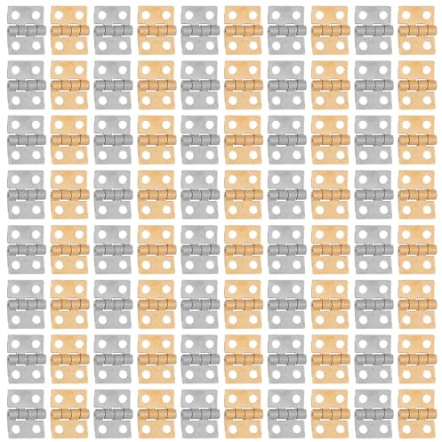 FONDOTIN 100 Pièces Lot de Charnières Miniatures pour Boîtes Bois Charnières Métalliques Vintage pour Bijoux Accessoires pour Petits Projets DIY et Meubles Miniatures pour Installation