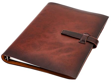 XRVRILE Carpeta Anillas A5, Cuaderno Cuero Recargable 200 Páginas, Diario de Cuero con 6 Anillas, Cuaderno de Viaje con Bolsillos para Tarjetas y Portalápiz
