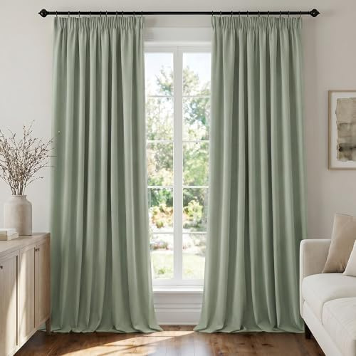 Deconovo Tende Oscuranti per Interni con Fettuccia – 3 Modi di Montaggio, Tessuto Termico Morbido per Camera da Letto e Soggiorno, Certificato OEKO-TEX, 2 Pannelli 140x300 cm, Verde Salvia