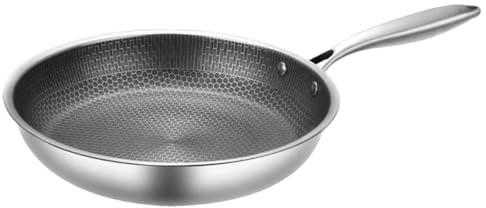 FOMIYES Sartén de Acero Inoxidable 28 Cm Fondo Panal para Freír Huevos y Bistec, Sartén de Cocina Multifuncional Mango Ergonómico Anti-quemaduras, Adecuado para Desayuno y Uso Diario
