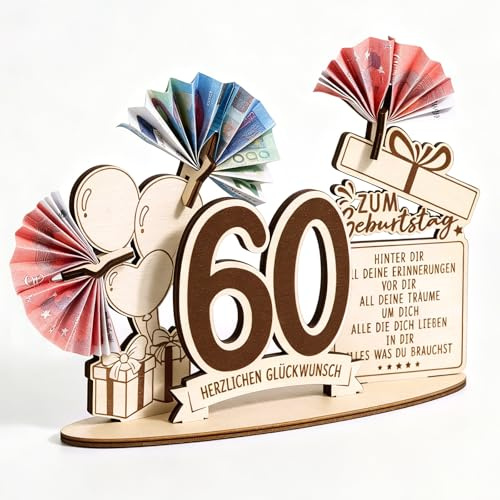Geldgeschenke zum 60. Geburtstag für Männer Frauen Holz Verpackung Geschenke 60 Gästebuch Geburtstag Holz Schild Geburtstagsgeschenk Tischdeko