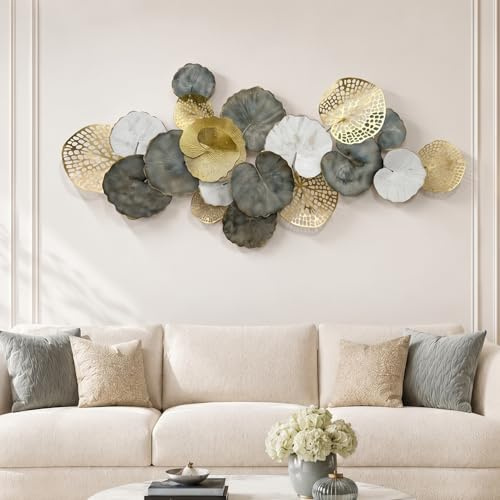 Generisch Große Wanddeko Metall,mit Lotus Design,für Wanddeko Wohnzimmer | Einfach Montierbar,Horizontal & Vertikal Aufhängbar,Viele Varianten Zur Auswahl,Passt Zu Wohn- Und Schlafzimmerstil 130×64cm