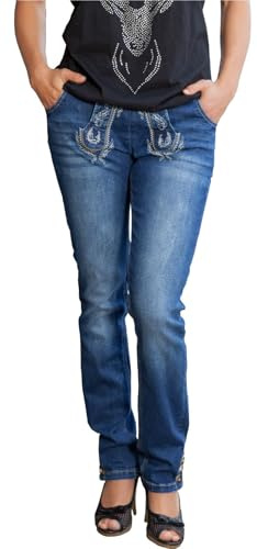 MarJo Damen Trachtenjeans lang Classic (32, blau)