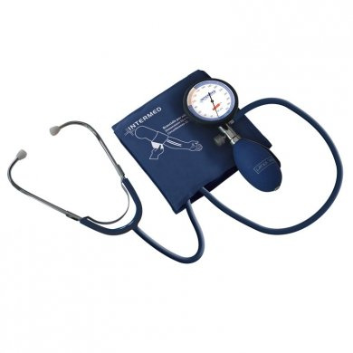 Tensiómetro manual aneroide con fonendoscopio incorporado, medidor de presión de color azul