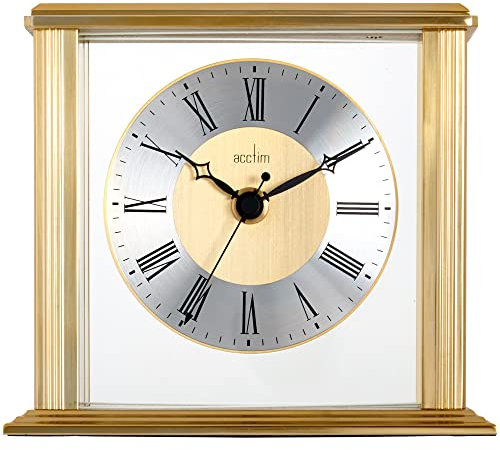 Acctim Hamilton Mantel Clock Quartz Brushed Metal & Glass Floating Effect Energy Efficient Brass