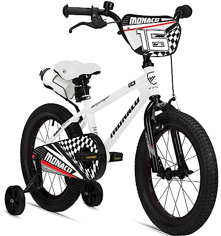 Bergsteiger Monaco 16 Zoll Kinderfahrrad, geeignet für 4, 5, 6 Jahre, BMX, Stützräder, Rücktrittbremse, Trinkflasche, Kettenschutz