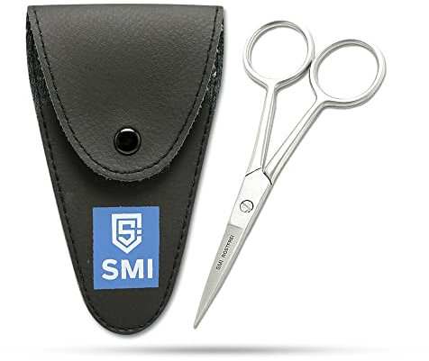 SMI - 10 cm Forbici baffi uomo, Forbici barba professionali, Forbici capelli piccole, Sopracciglia, Orecchio, Precisione, acciaio inossidabile con custodia