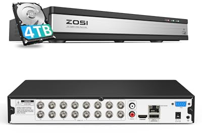 ZOSI 16CH 1080P Lite HD AI DVR for Security CCTV Camera with 4TB Hard Drive | H.265+ Hybrid 4-in-1 Digital Video Recorder Supports TVI AHD CVI CVBS 2MP Full HD Analog CCTV Camera, Human/Vehicle Detection
