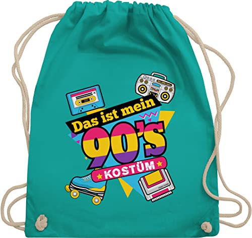 Turnbeutel Rucksack - Karneval & Fasching - Taschen - Das ist mein 90er Jahre Kostüm I Neunziger Jahre I 90s I Fastnacht I Fasnacht I Fasnet - Unisize - Türkis - outfits karnevalsbeutel faschings