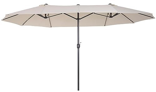 Outsunny Ombrellone Doppio da Giardino 4.6x2.7 m a 12 Stecche con Prese d'Aria e Manovella, Ombrellone per Esterni in Acciaio e Poliestere, Anti UV, Beige