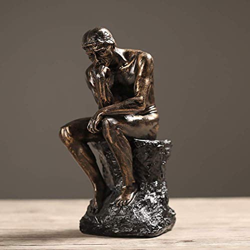 WLVG Retro-Skulpturen Kunsthandwerk für Studienbüro Geschenke Desktop, Rodin nackte männliche Figur denkender Mann, der Denker Statuen Wohnkultur golden 26x14x11cm (10x6x4inch)