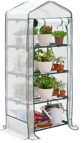 Bramble - 4 Tier Mini Compact Greenhouse, 5.25ft Tall - Reinforced PVC Cover, Easy No Tool Assembly Steel Frame, for Small Garden to Grow House Plants, Fruits, Vegetables