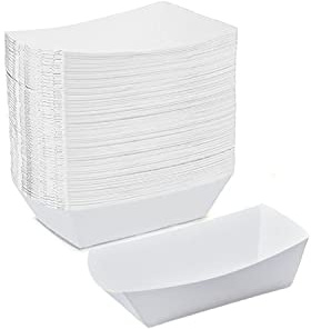 Angel's Peel Lounge White Paper Food Tray- Grease-Resistant and Microwavable- Heavy Duty Paper Trays Great for Tacos, Nachos, Fries, BBQ's, Picnics, Carnivals and Parties (1 lb) Pack of 100