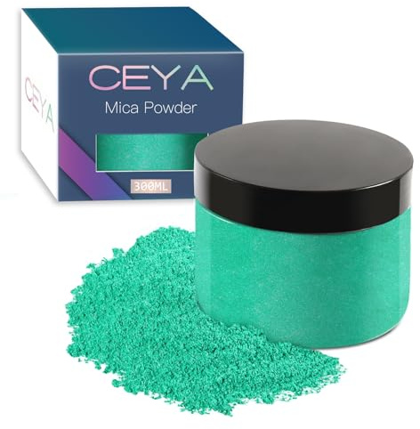 Ceya Polvere di mica, 150 g, colore verde acqua, effetto perlato, per resina epossidica, bicchieri, bombe da bagno per slime, tinture di sapone, melma, candele, resina, pittura, gioielli, smalto per
