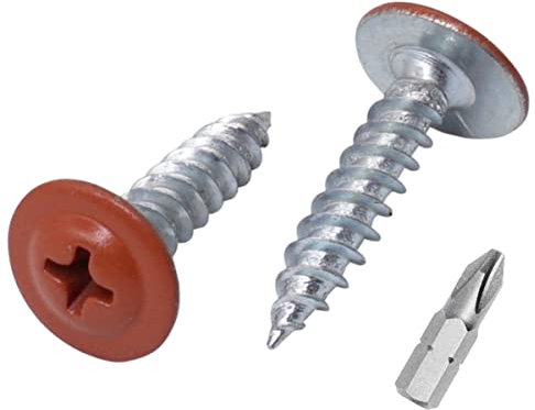 Lote de 50 tornillos pintados de 4,2 x 19 mm, tornillos de metal autorroscantes, cabeza de armadura modificada Phillips, cabeza de oblea (50, marrón cobre RAL 8004)