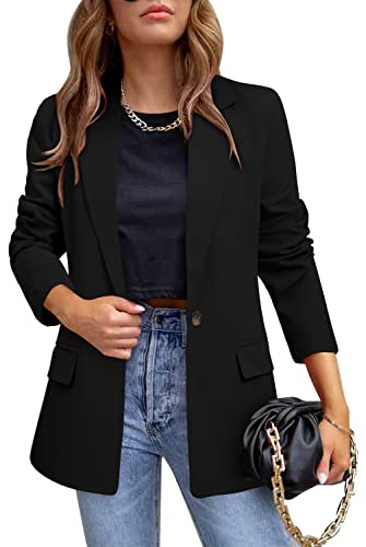CRAZY GRID Womens Casual Blazer Long Sleeve Business Suit Jacket Open Front Button Work Office Blazer Jacket Fashion Dressy Plus Size Ladies Blazer Black Size 3X-Large