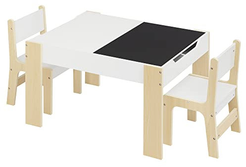 Lestarain Kindertisch mit 2 Stühlen, Kindertisch mit Stauraum, Maltisch für Kinder, Kindersitzgruppe mit wendbarer & abnembarer Tischplatte, Kindermöbel Set für Kinderzimmer Kindergärten, Weiss