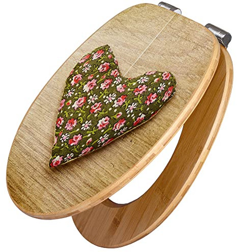 banjado Design WC Sitz Bambus Absenkautomatik 45,8x37,5cm / Toilettendeckel mit Absenkautomatik Holz/hochwertiger Bambus Klodeckel/WC-Sitz für gängigen Toiletten/Motiv Weiches Herz
