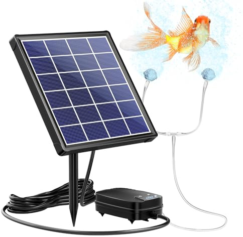 NFESOLAR Solar Pond Aerator for Fish Pond, 3W Solar Panel with Built-in Battery Backup, 3 Working Modes, 2 Air Stones, Solar Air Pump for Outdoor Small Pond Stock Tank Hydroponics