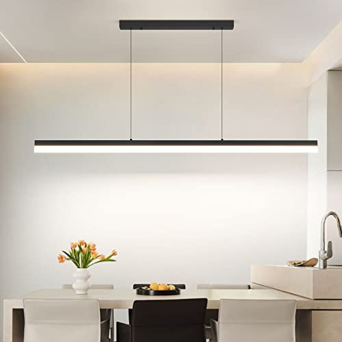 Mikeru 120cm Lampada a Sospensione Moderna a LED, Dimmerabile con 3000K/4500K/6000K 3 Colori 10%–100% Luminosità Regolabile con Telecomando Plafoniera LED Soffitto per Sala Da Pranzo