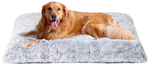 EHEYCIGA Calming Fluffy Dog Crate Bed For Extra Large Dog 112x85x10cm, Grey | Anti Anxiety Soft Mat with Non-slip Bottom, Washable Dog Pad, Cozy Surface For Extra Large Dog
