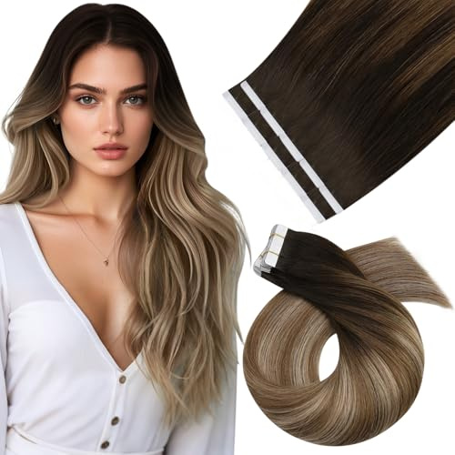 Moresoo Tape in Extensions Echthaar Nahtlose Braun 50 cm 10 Stück/25g | Echthaar Material,Glatte Haarstruktur,Natürliche Optik,Farbakzente Setzen,Für Damen Und Salon Anwendungen