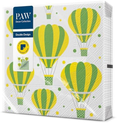 PAW - Doppelseitige Servietten 3-lagig (33 x 33 cm) I 20 Stück I Perfekt für Geburtstage, Partys, Hochzeiten, Kommunion, Feiern I Tischdeko Beidseitig Bedruckt - Boho Blumen Vogel I Striped Ballons