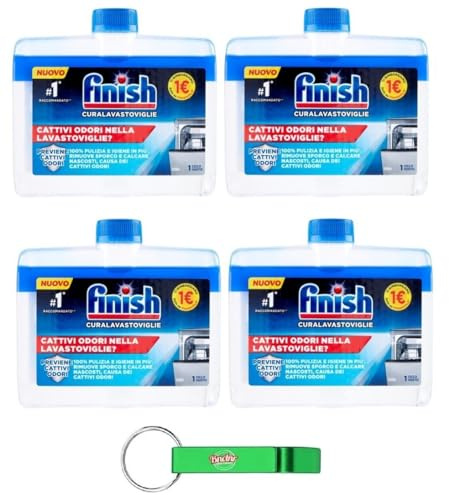 4x Finish Cura Lavastoviglie,Waschmittel für Geschirrspüler,Desinfizierende und entfettende Wirkung,Fett- und Kalkablagerungen entfernen,250ml + Beni Culinari Kostenloser Schlüsselanhänger