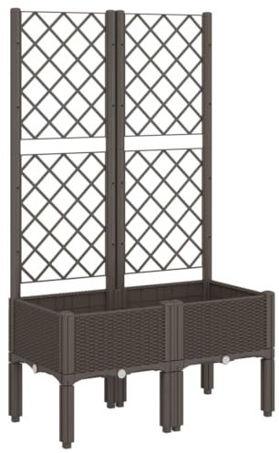 Tidyard Pflanzkübel mit Rankgitter Blumenkasten Rankhilfe Blumentopf Pflanzkasten Blumenkübel Gartenspalier Spalier Rankkasten Hochbeet für Garten, Terrasse und Balkon Braun 80x40x142 cm PP
