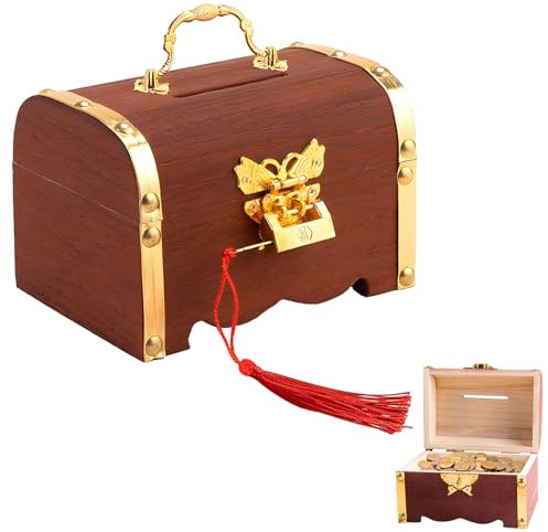 ZIGefofo Schatztruhe Holz mit Schloss Vintage Schatzkiste Kindergeburtstag Sparschwein aus Holz Piraten Schatztruhe Mitgebsel für Geburtstag Piratenparty Aufbewahren Dekorieren - 14,5×10×10cm