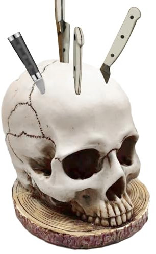 Skull Knifes Holder, Horror Skull Knifes Block for Kitchen Storage, Skeleton Shape Head Knifes Rack Organizer, Gothic Kitchen Gadgets & Home Decor, Resin Kitchen Storage Head Rack for Decorative