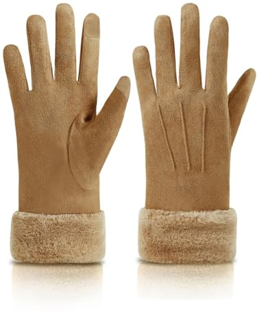 Knuffnee Damen Winter Handschuhe Fleece Gefütterte Handschuhe Warm Touchscreen Handschuh Braun M