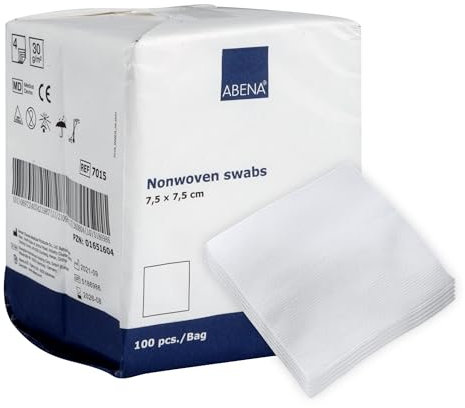 ABENA Gauze Pads, 100 Pack, 7.5x7.5cm Wound Dressings, Non-Sterile, Soft Absorbent Gauze for Wound Dressing, Non-Adhesive Dressings for Wounds
