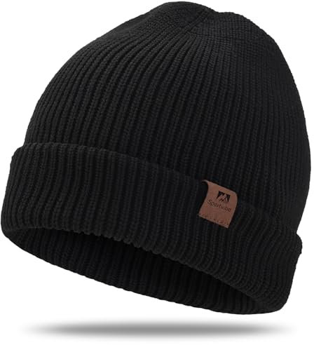 sportvibe Knit Cuffed Beanie for Men and Women, Stretchy Soft Warm Daily Cuffed Unisex Winter Fisherman Hats, Gifts for Women/Men/Him/Dad,Black
