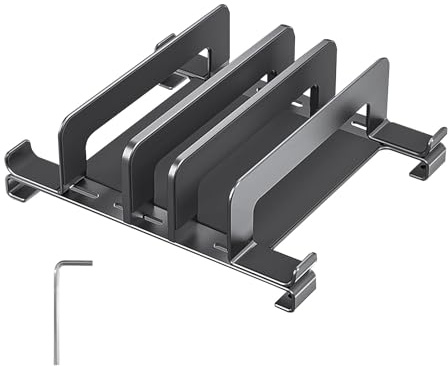 TOWEBOORY Vertical Laptop Stand, Triple Slot Laptop Riser Laptop Stand Holder Aluminum Desktop Stand for Desk with Adjustable Width Triple Slot for Computer Tablet Phone