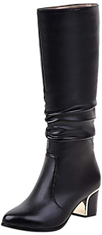 Stiefel Damen Mit Absatz Elegant - Lederstiefel Blockabsatz Schlupfstiefel Langschaft Overknees Stiefel Pu-Leder Reitstiefeletten Halbhoch Winterboots Spitz Damenstiefel Winter Boots