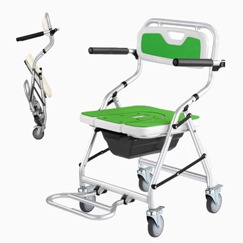 Commode Toilet Chair with Wheels, Bedside Commodes for The Elderly, Disabled Shower Chair with Wheels with 4 Lockable Mute Wheels, Commode Shower Wheelchair, Commode Chair