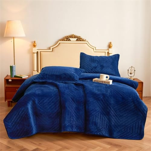 Morbuy Couvre Lit Matelassé 2/1 Personnes, Douce Dessus de Lit avec 2 Taies d'oreiller Léger Couverture Lit Boutis Couvre-Lit Chaud pour Toutes Les Saisons (220x240cm,Bleu)