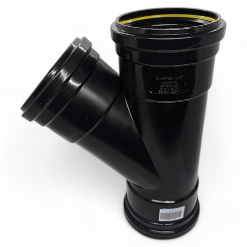 Duraplast UK™ Black 110mm (4 Inch) Soil Pushfit 45 Degree Y Branch Triple Socket | BS Certified Durable PVC Fitting for Above & Below Ground Drainage Systems | Easy Installation & Reliable Performance