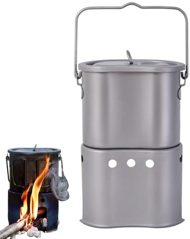 Estufa De Leña De Campo, Estufa De Leña Portátil,Estufa De Leña De Titanio Para Cocinar | Hornillo Para Amantes Del Deporte Mochila De Hombro Con Asas Laterales Plegables Para Senderismo, Camping