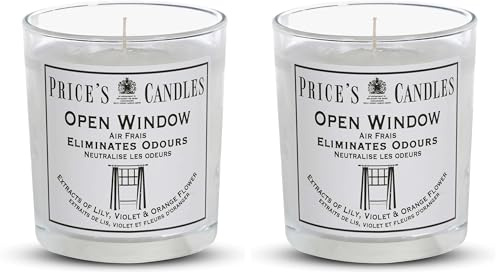 Price's - Open Window Jar Candle - Odour Eliminating Candle - Made with Lily, Violet and Orange Flower Extracts - Clean, Fresh, Quality Fragrance - Long Lasting Scent (Pack of 2)