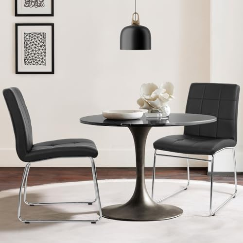 Bekrvio Dining Chairs Set of 2, Modern Faux Leather Upholstered Kitchen Chairs with Silver Chrome Metal Legs,Cantilever Leg,Vertical Stitching,Modern Kitchen Furniture