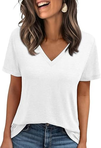 Cuptacc Camiseta Mujer Cuello En V Tops Casuales De Verano Mangas Cortas Color Sólido Básica
