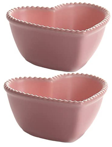 GLEAVI Heart Shaped Dessert Bowls Small Steaming Cookware Kitchen Baking Containers Steamed Egg Liquid Bowls Pink 2pcs for Party Snacks and Fruit Salad