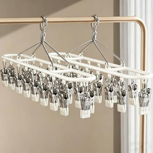 Niulab 2Pack Sock Dryer,Clothes Drying Hanger with Clips Sock Peg Hanger for Washing Line, Drip Airer Hanging Sock Rack for Socks, Underwear, Bras, Baby Clothes (White)