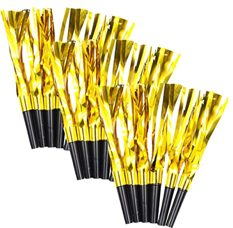 POPETPOP 30 Piezas silbato de juguete juguetes matracas de cumpleaños matracas de fiesta silbatos para cumpleaños juguetes de silbato de fiesta el plastico Golden